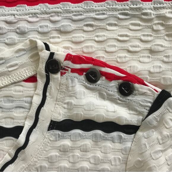 St John Striped Red Cream and Black Lightweight Textured Blouse Top - Picture 4 of 8